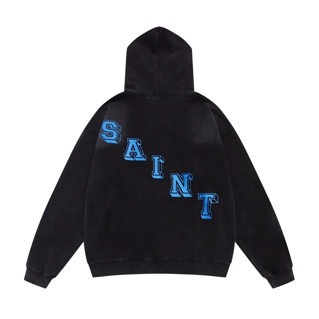 SAINT Michael retro angel print loose heavyweight washed distressed casual vintage hoodie sweatshirt top Fabric: 420g Style number: SM631 Size: S-M-L-XL Color: black and red-black and blue-blue and yellow Price: P236